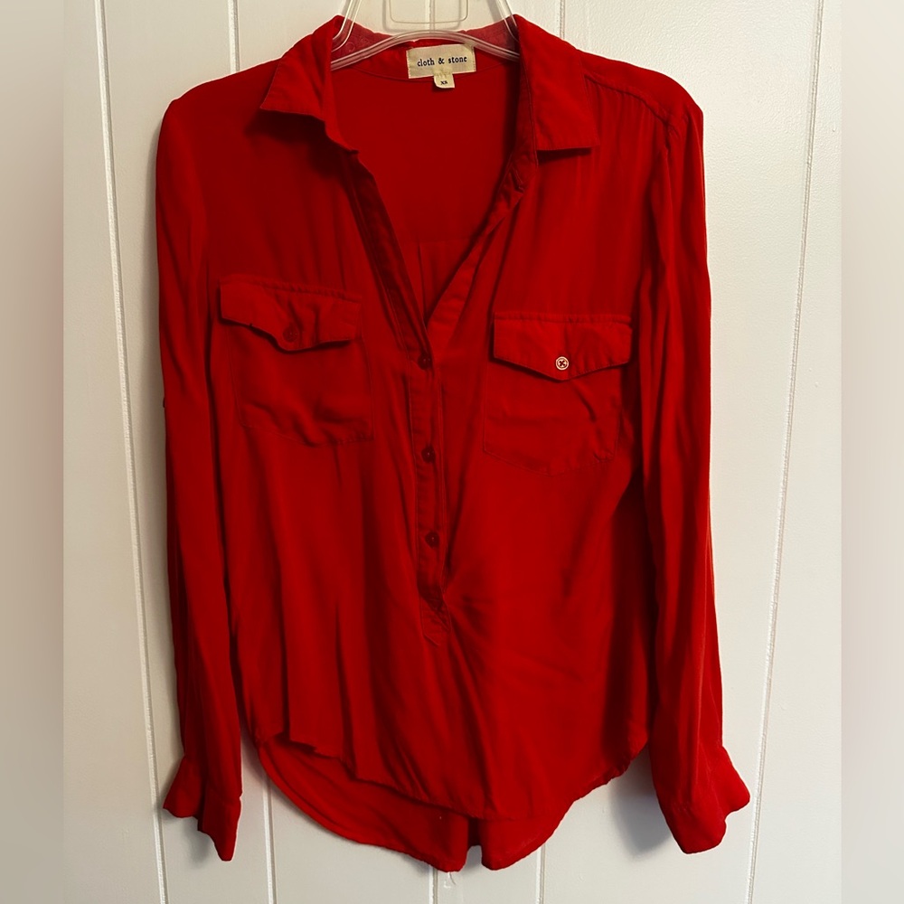 cloth & stone Vibrant Red Button-Front Utility Blouse